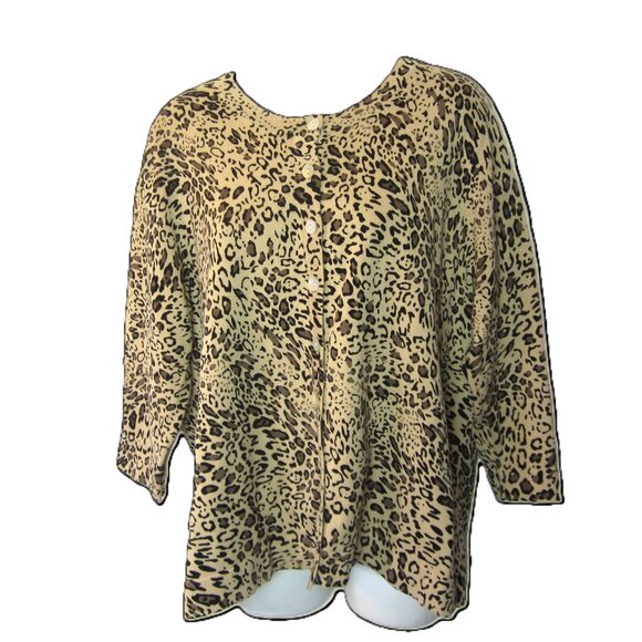 Avenue EUC Size 14 / 16 Animal Print Cardigan Sweater Leopard Cotton 3/4 Sleeve - Picture 1 of 7